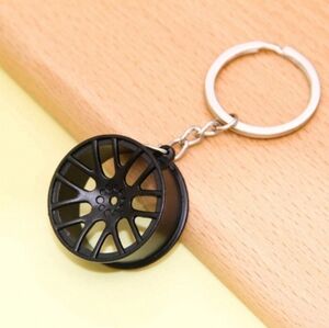 Black Alloy Wheel Keychain Stainless Steel Car Rim Keyring,‎ Car Part Key Holder